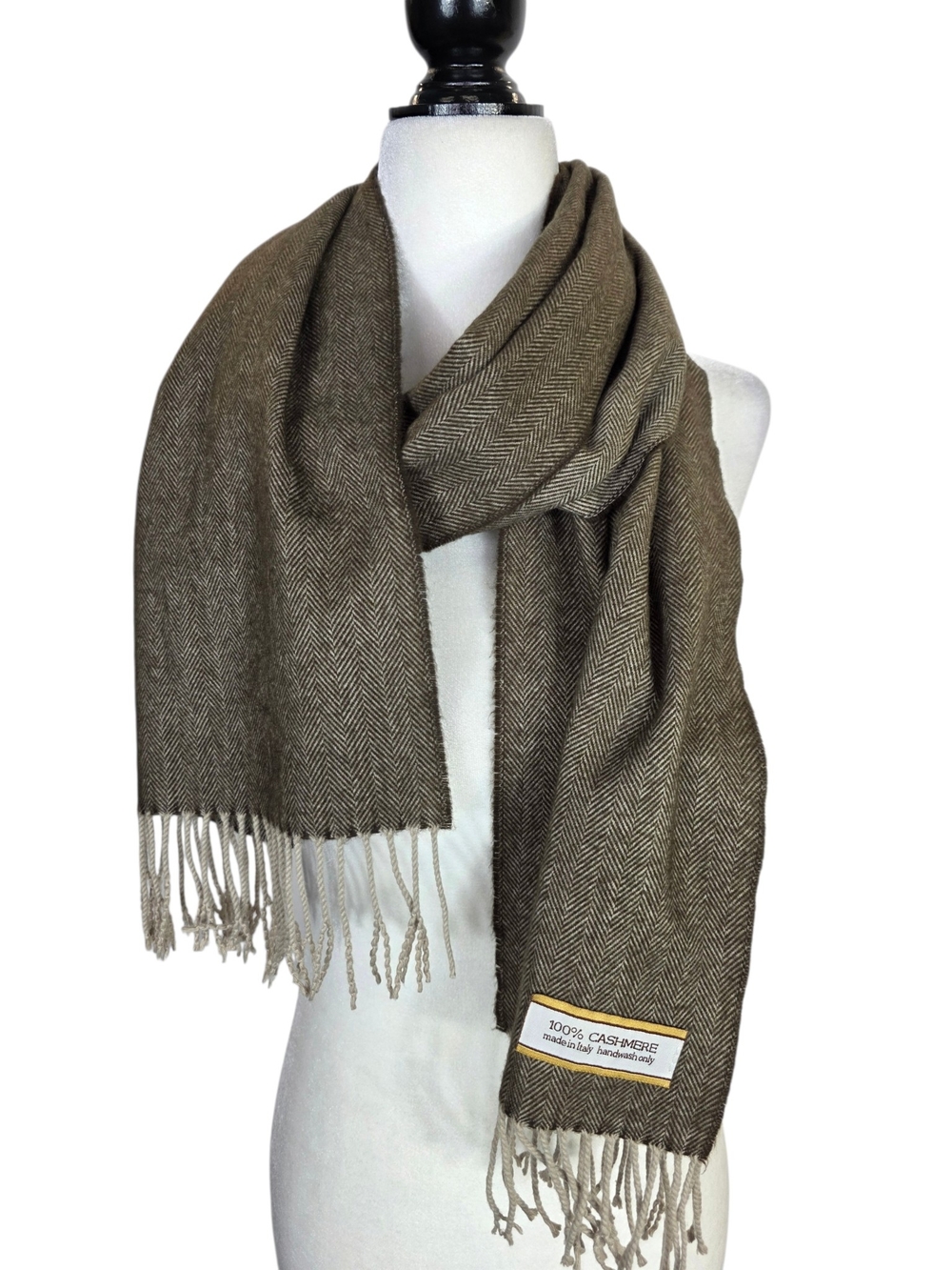Men's Brown Herringbone Cashmere Scarf - Luxury Soft Wrap